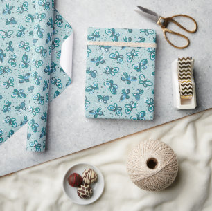 Doodle Bugs Butterflies - turquoise - pattern. Wrapping Paper