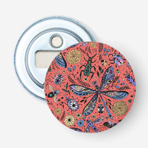 Doodle bugs on coral red bottle opener