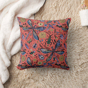 Doodle bugs on coral red cushion