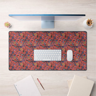 Doodle bugs on coral red desk mat