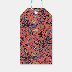 Doodle bugs on coral red gift tags