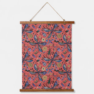Doodle bugs on coral red hanging tapestry
