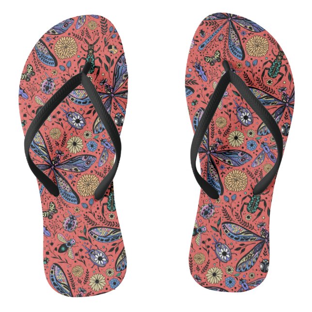 Doodle bugs on coral red jandals (Footbed)