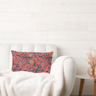 Doodle bugs on coral red lumbar cushion