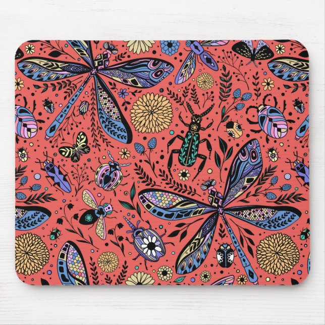 Doodle bugs on coral red mouse pad (Front)