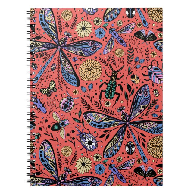 Doodle bugs on coral red notebook (Front)
