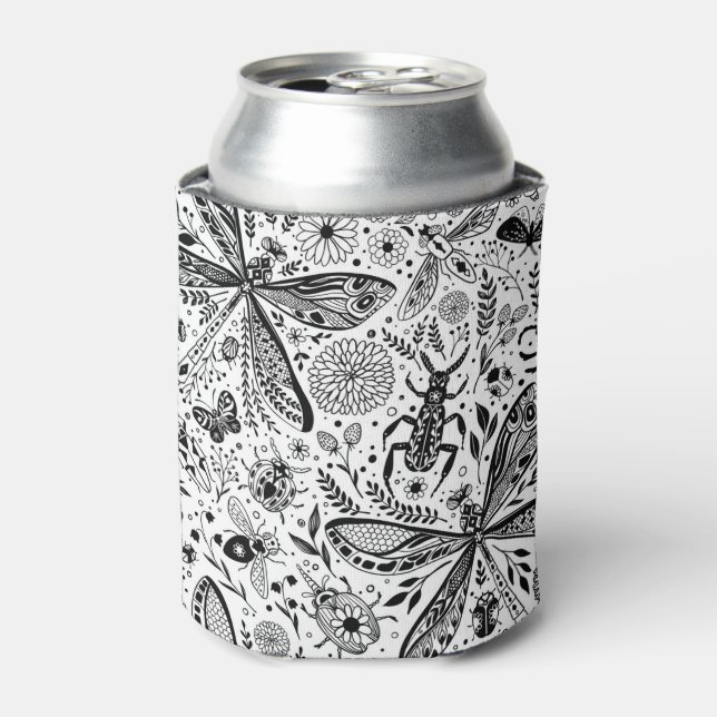 Doodle bugs on dark blue can cooler (Can Front)