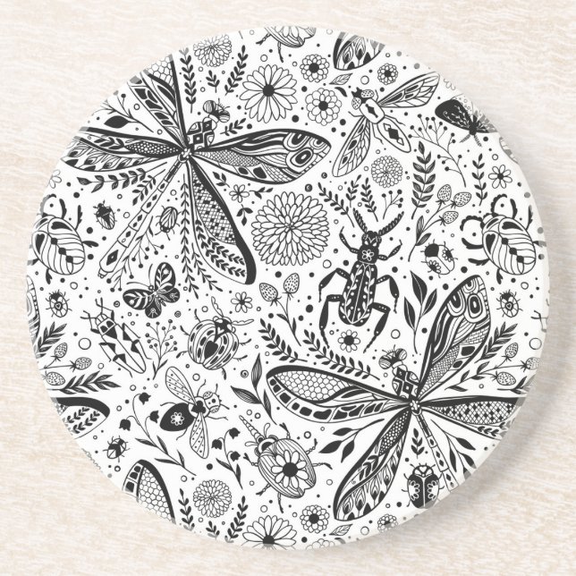 Doodle bugs on dark blue coaster (Front)