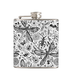 Doodle bugs on dark blue hip flask