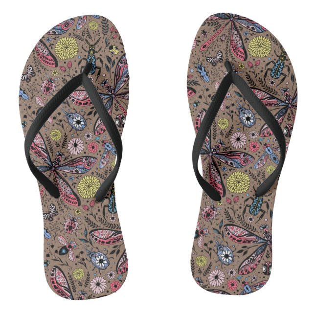 Doodle bugs on mocha brown jandals (Footbed)