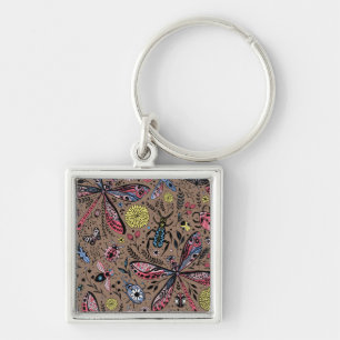 Doodle bugs on mocha brown key ring