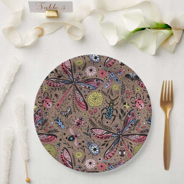 Doodle bugs on mocha brown paper plate (Wedding)
