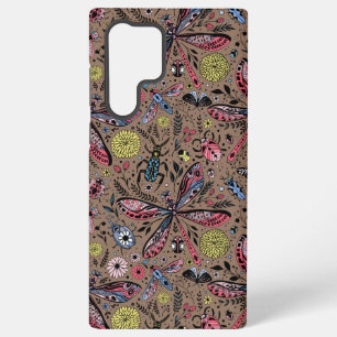 Doodle bugs on mocha brown samsung galaxy case