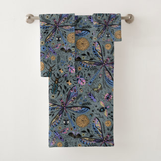 Doodle bugs on slater grey bath towel set
