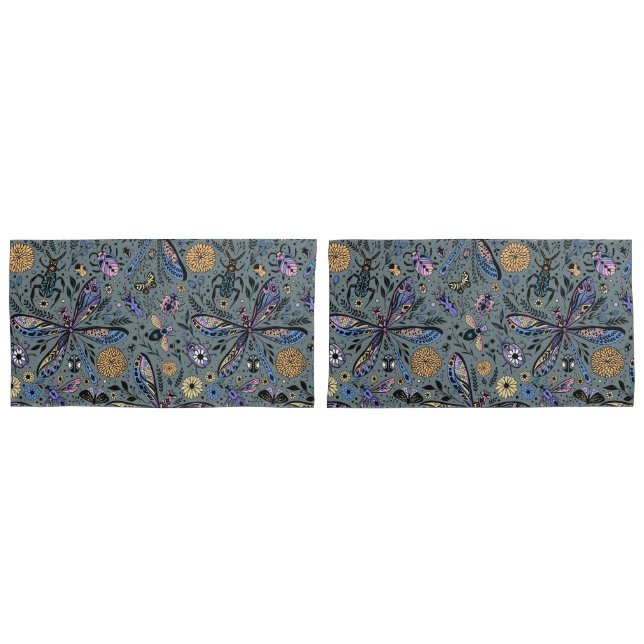 Doodle bugs on slater grey pillowcase (Front-Set)