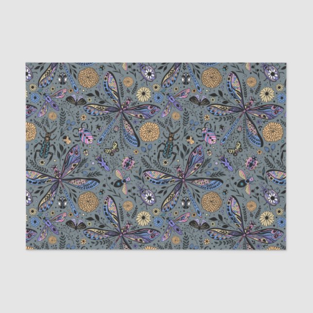 Doodle bugs on slater grey tissue paper (Front)