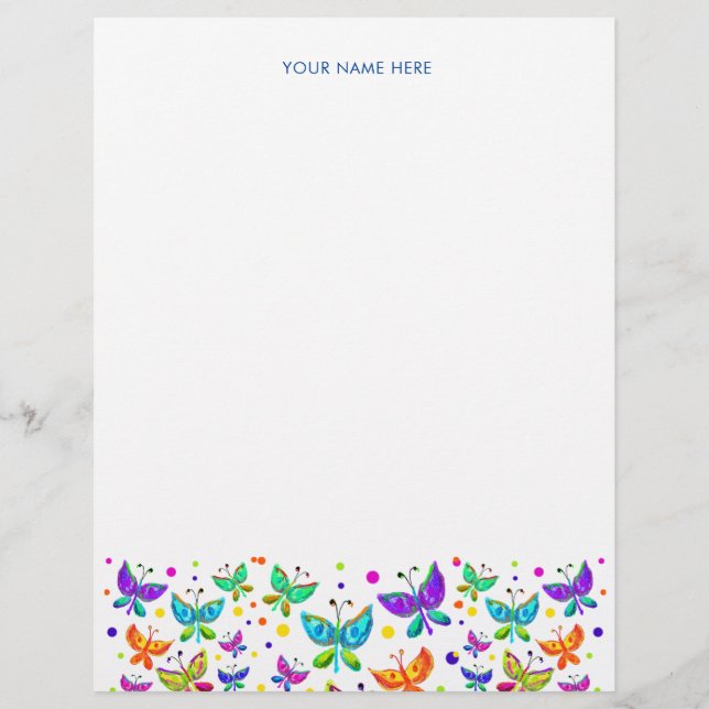 Doodle Butterflies Bright Coloured Boho Custom Letterhead (Front)