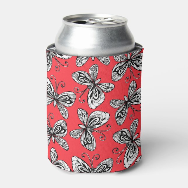 Doodle butterflies pattern can cooler (Can Front)