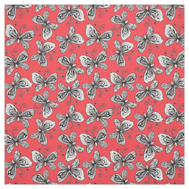 Doodle butterflies pattern fabric (Swatch)