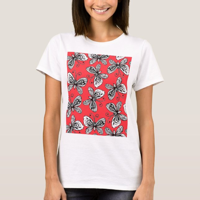 Doodle butterflies pattern T-Shirt (Front)