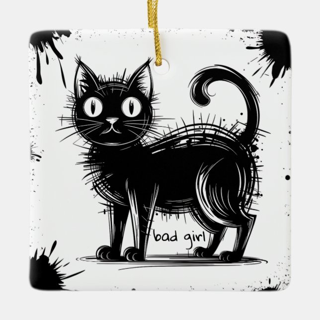 doodle cat  ceramic ornament (Front)