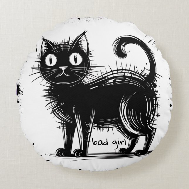 doodle cat  round cushion (Front)