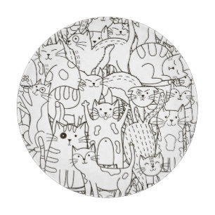 Doodle cats: black and white. cutting board
