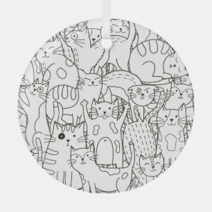 Doodle cats: black and white. glass tree decoration