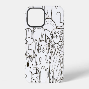 Doodle cats: black and white. iPhone 12 case