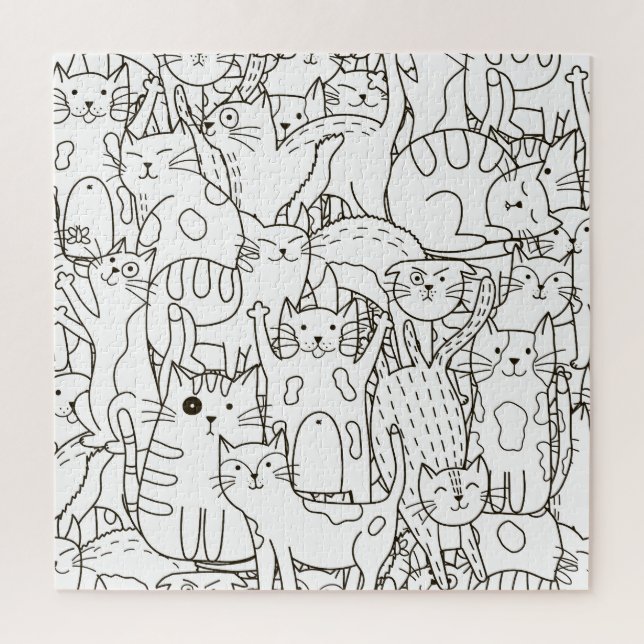 Doodle cats: black and white. jigsaw puzzle (Vertical)