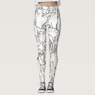 Doodle cats: black and white. leggings