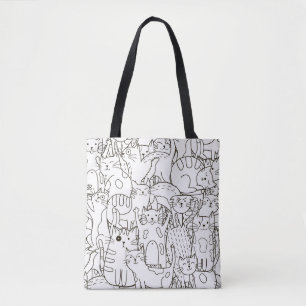 Doodle cats: black and white. tote bag
