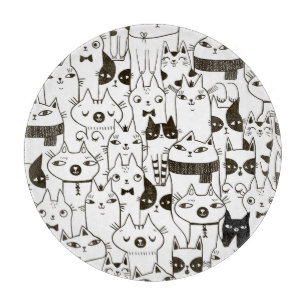 Doodle cats: funny seamless pattern. cutting board