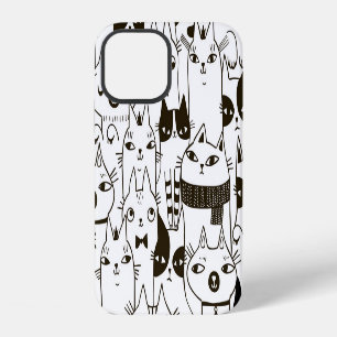 Doodle cats: funny seamless pattern. iPhone 12 case