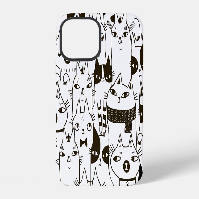 Doodle cats: funny seamless pattern. iPhone case (Back)