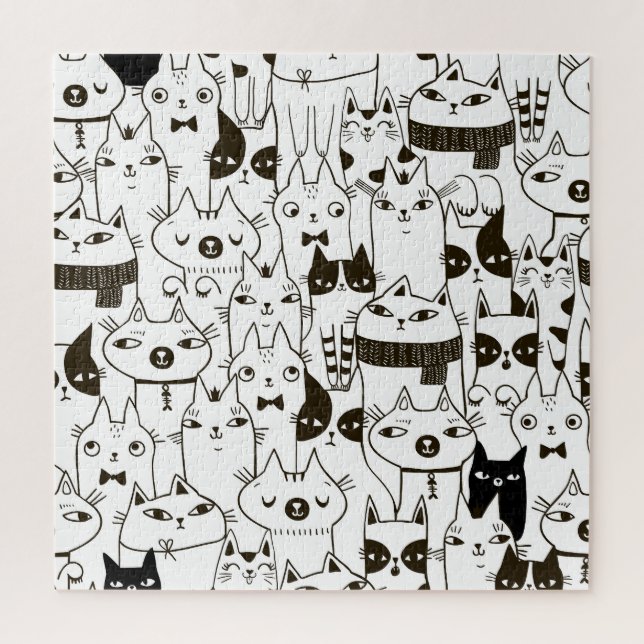 Doodle cats: funny seamless pattern. jigsaw puzzle (Vertical)