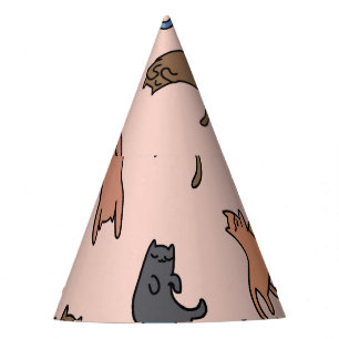 Doodle Cats Vintage Seamless Illustration Party Hat