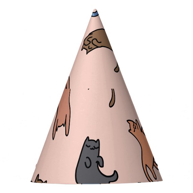 Doodle Cats Vintage Seamless Illustration Party Hat (Front)