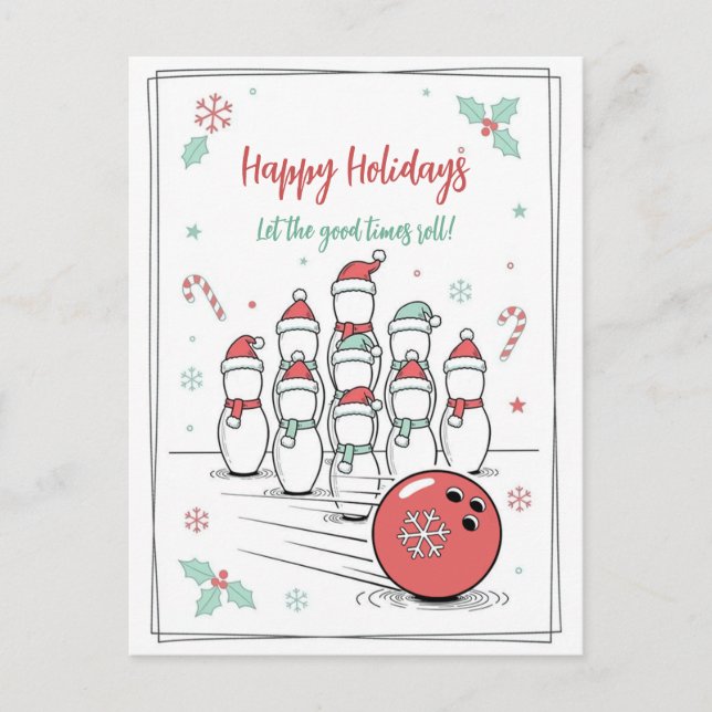 Doodle Christmas Bowling Holiday Greeting Cards (Front)