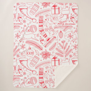Doodle Christmas pattern red Sherpa Blanket