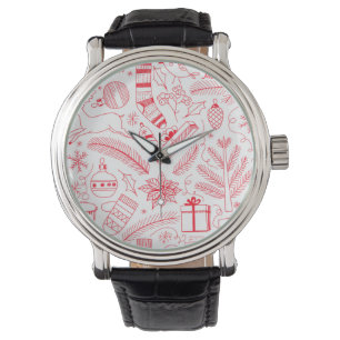 Doodle Christmas pattern red Watch