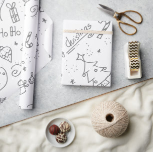 Doodle Christmas Snowman Outline Kids Colouring Wrapping Paper