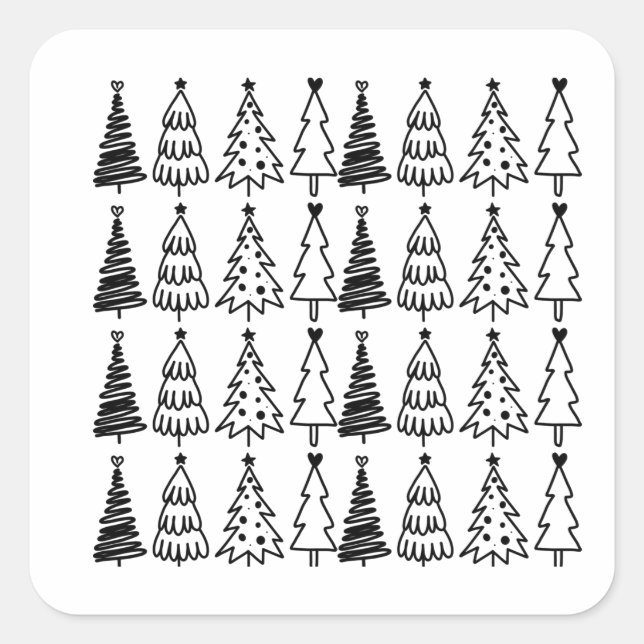 Doodle Christmas Tree Pattern Square Sticker (Front)
