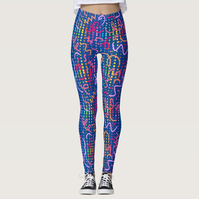 Doodle Colour Beads Blue BG Leggings (Front)