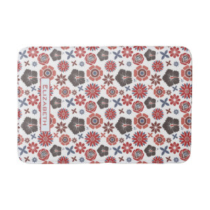 Doodle colourful floral pattern personalised name bath mat