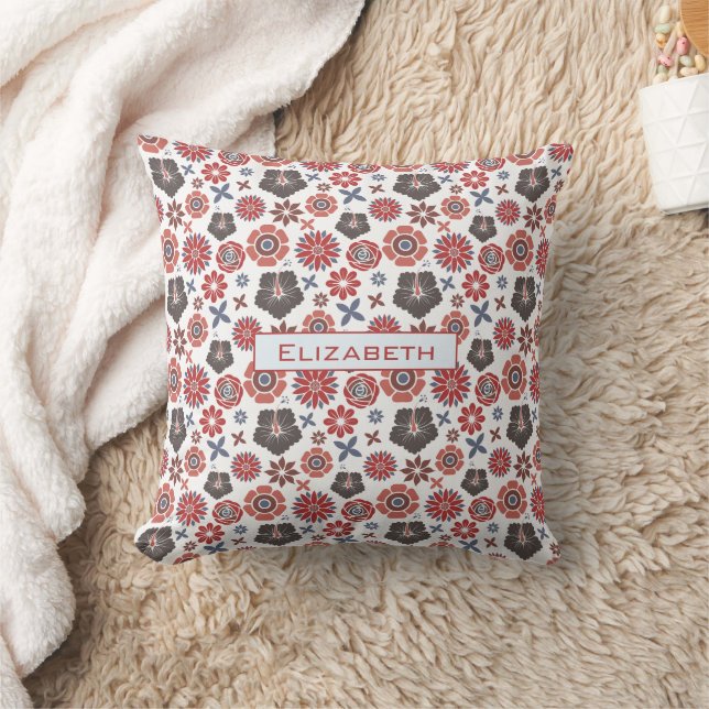 Doodle colourful floral pattern personalised name  cushion (Blanket)