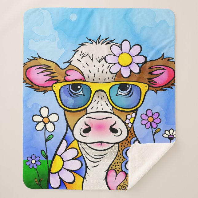 Doodle Cow Portrait Sherpa Blanket (Front)