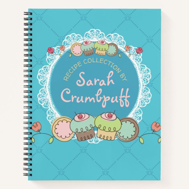 Doodle cupcake cookie personalised recipe cookbook notebook (Front)