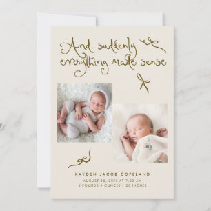 Doodle Cute Bows Beige Photo Birth Announcement