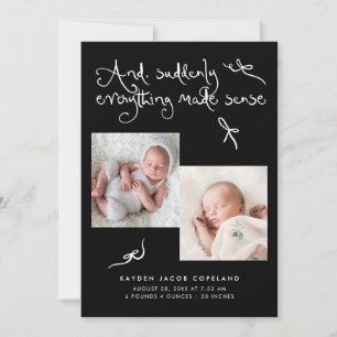 Doodle Cute Bows Black Photo Birth Announcement